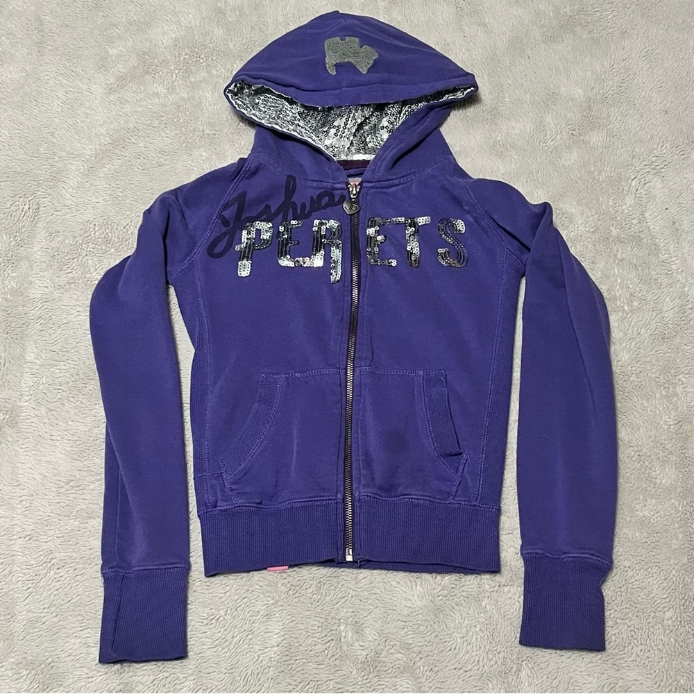 Joshua Perets Purple Sequin-Logo Zip Hoodie